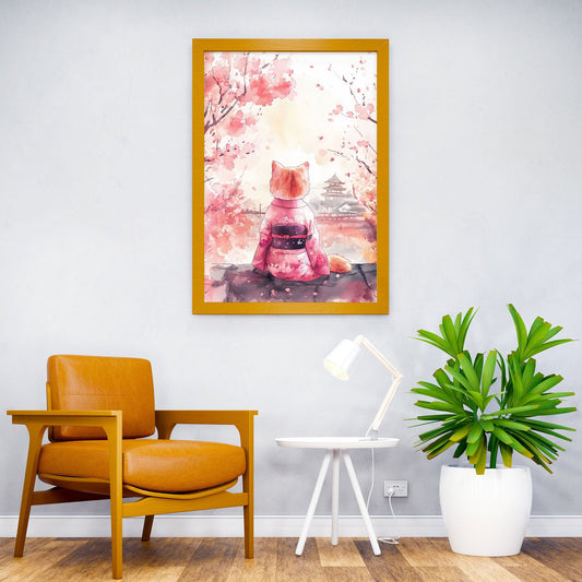 Cat at Sakura Park Asian Style Poster | Wall Art for Home & Office | High-Quality Print - High-quality vinyl skin w