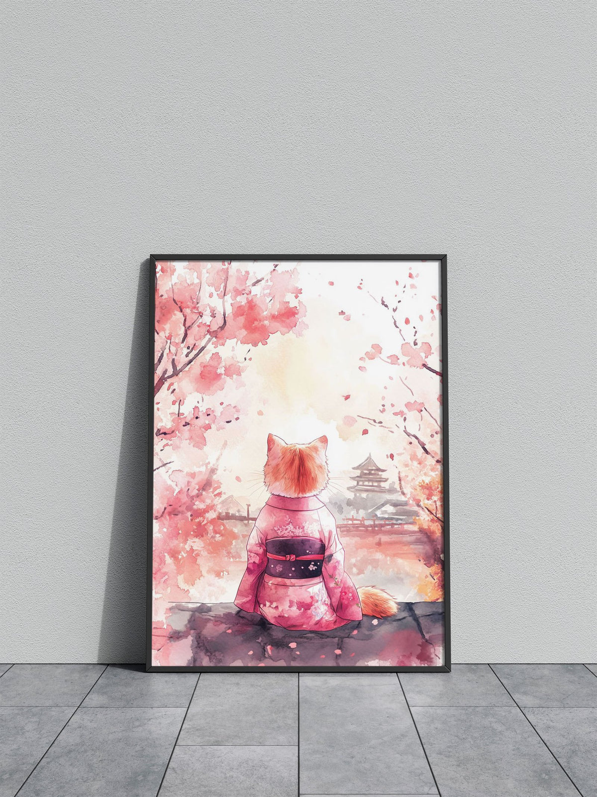 Cat at Sakura Park Asian Style Poster | Wall Art for Home & Office | High-Quality Print - High-quality vinyl skin w