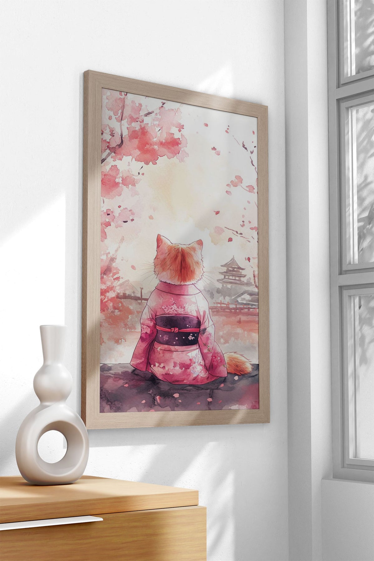 Cat at Sakura Park Asian Style Poster | Wall Art for Home & Office | High-Quality Print - High-quality vinyl skin w