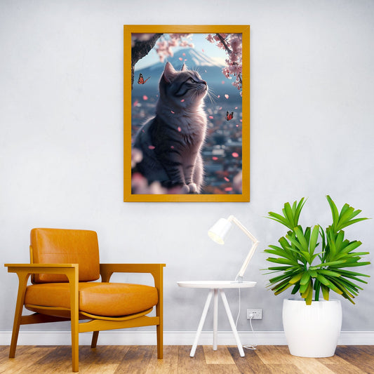 Cat in Cherry Blossom Asian Style Poster | Wall Art for Home & Office | High-Quality Print - High-quality vinyl ski