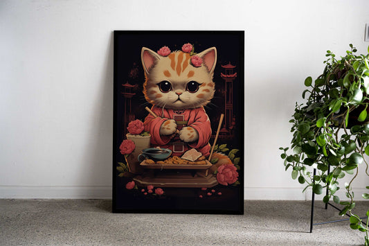 Cat in Traditional Chinese Outfit Asian Style Poster | Wall Art for Home & Office | High-Quality Print - High-quali
