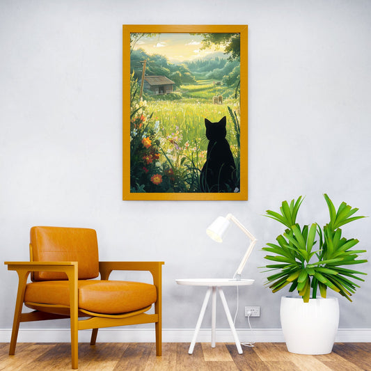 Cat in a Field Asian Style Poster | Wall Art for Home & Office | High-Quality Print - High-quality vinyl skin wrap 