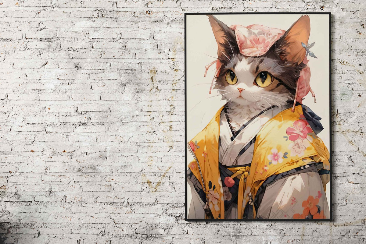 Cat kimono geisha japan Asian Style Poster | Wall Art for Home & Office | High-Quality Print - High-quality vinyl s