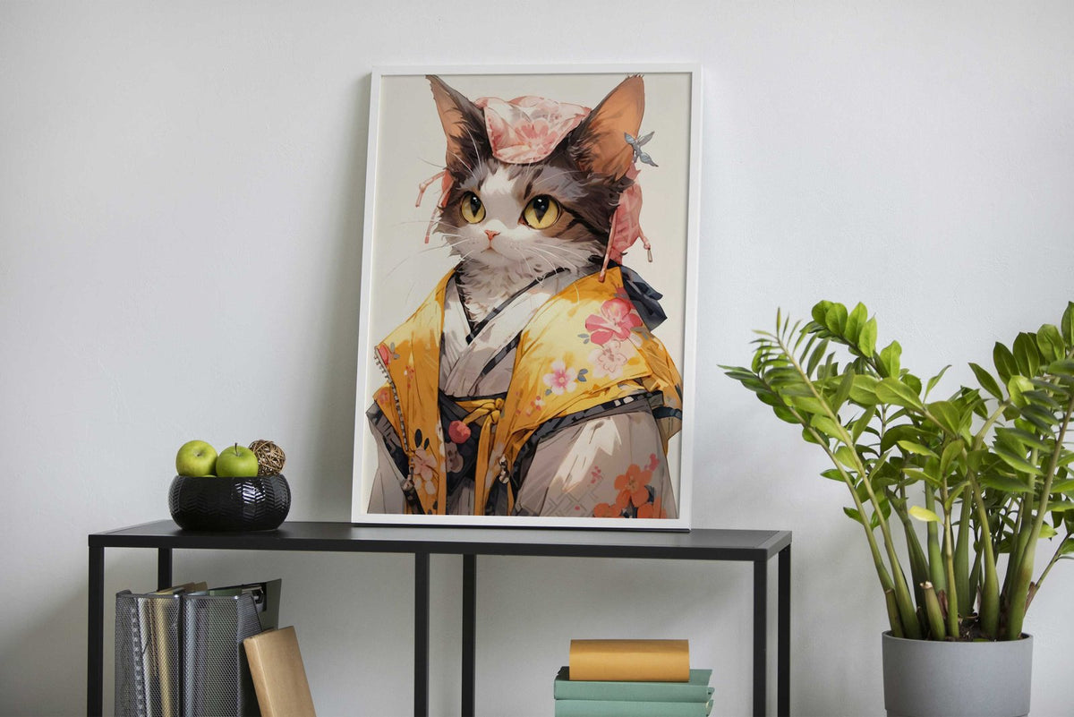 Cat kimono geisha japan Asian Style Poster | Wall Art for Home & Office | High-Quality Print - High-quality vinyl s