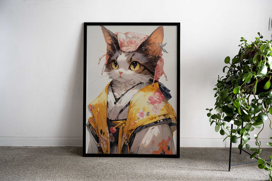 Cat kimono geisha japan Asian Style Poster | Wall Art for Home & Office | High-Quality Print - High-quality vinyl s