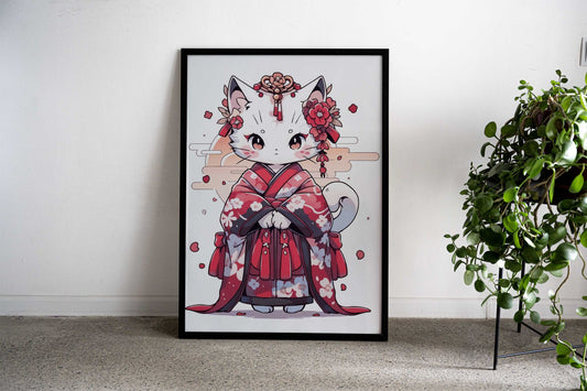 Cat kimono japan Asian Style Poster | Wall Art for Home & Office | High-Quality Print - High-quality vinyl skin wra
