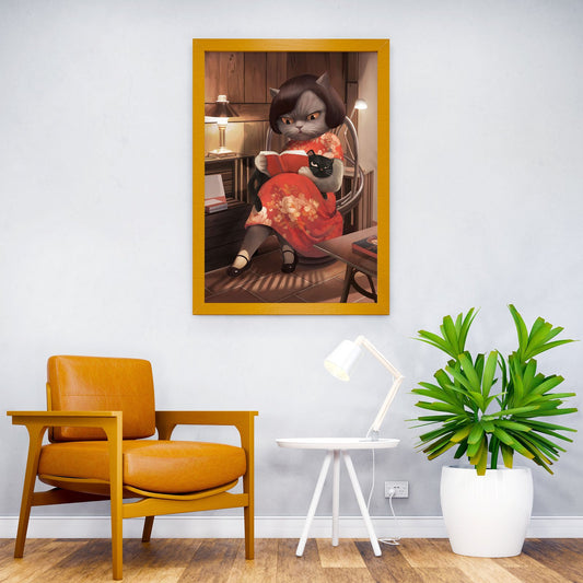 Cat reading a book Asian Style Poster | Wall Art for Home & Office | High-Quality Print - High-quality vinyl skin w