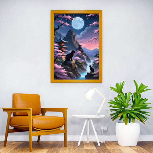 Cat serenity Scenery japan Asian Style Poster | Wall Art for Home & Office | High-Quality Print - High-quality viny