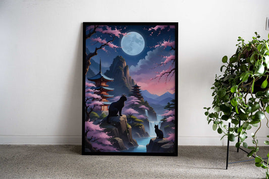 Cat serenity Scenery japan Asian Style Poster | Wall Art for Home & Office | High-Quality Print - High-quality viny