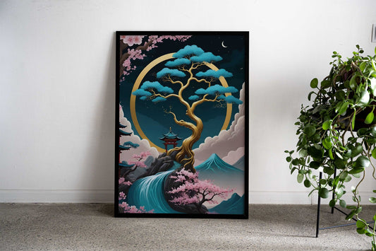Cherry Blossom Bonsai Tree Asian Style Poster | Wall Art for Home & Office | High-Quality Print - High-Quality Visual Display