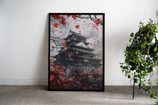 Cherry Blossom Castle Asian Style Poster | Wall Art for Home & Office | High-Quality Print - High-Quality Visual Display