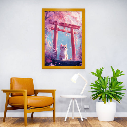 Cherry Blossom Cat Torii Asian Style Poster | Wall Art for Home & Office | High-Quality Print - High-Quality Visual Display