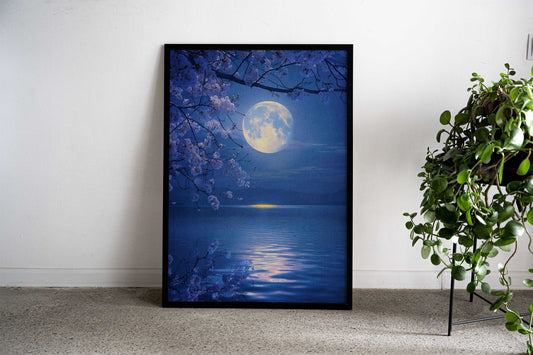 Cherry Blossom Moon Night Asian Style Poster | Wall Art for Home & Office | High-Quality Print - High-Quality Visual Display