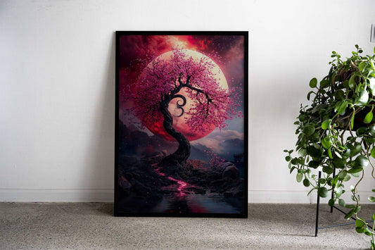 Cherry Blossom Moonlight Asian Style Poster | Wall Art for Home & Office | High-Quality Print - High-Quality Visual Display