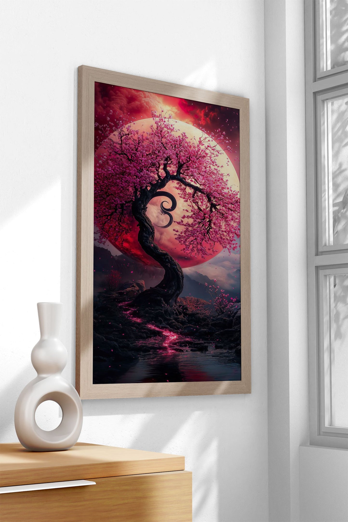 Cherry Blossom Moonlight Asian Style Poster | Wall Art for Home & Office | High-Quality Print - High-Quality Visual Display