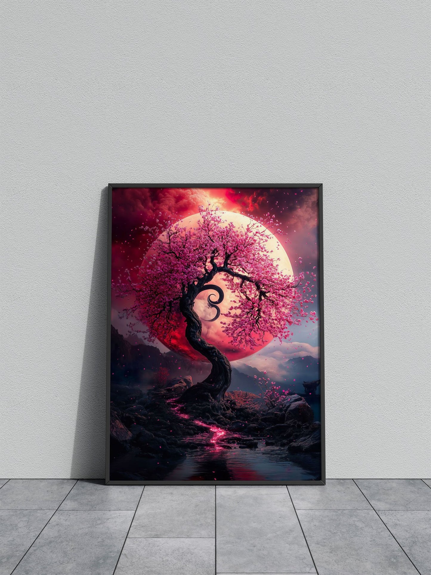 Cherry Blossom Moonlight Asian Style Poster | Wall Art for Home & Office | High-Quality Print - High-Quality Visual Display