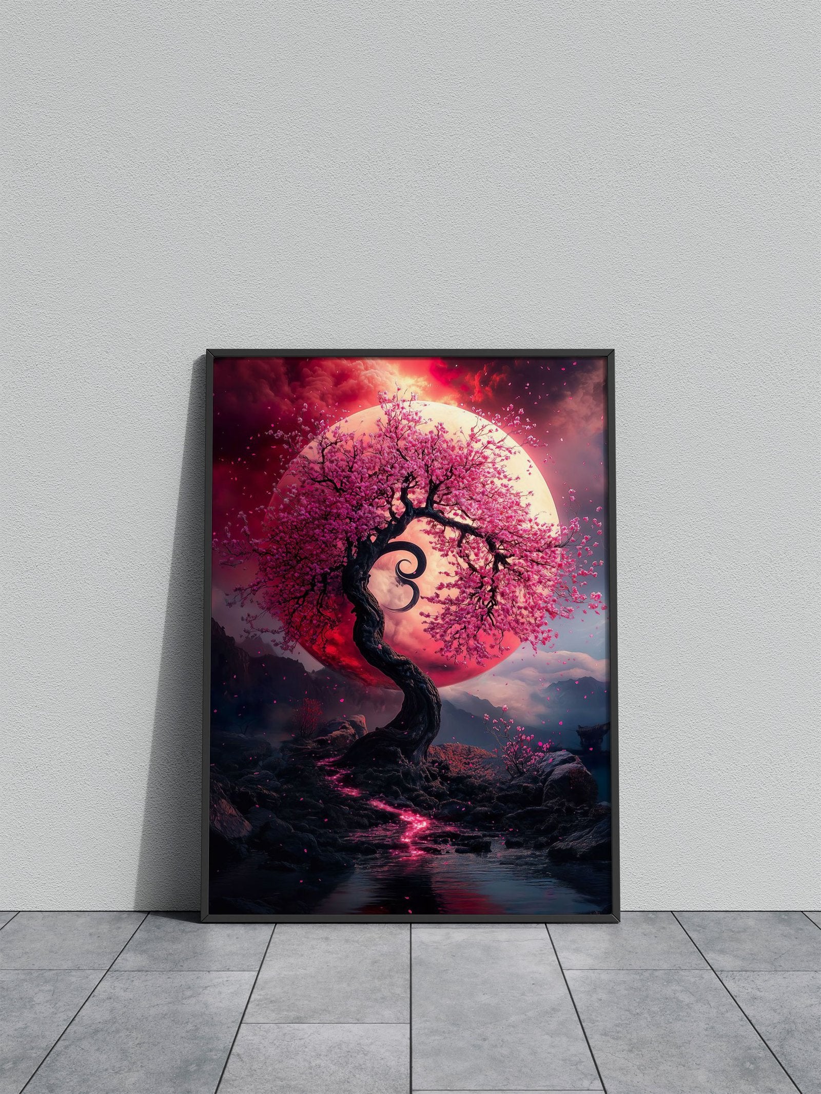 Cherry Blossom Moonlight Asian Style Poster | Wall Art for Home & Office | High-Quality Print - High-Quality Visual Display