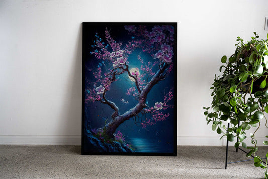 Cherry Blossom Moonlit Asian Style Poster | Wall Art for Home & Office | High-Quality Print - High-Quality Visual Display