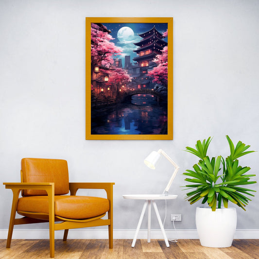 Cherry Blossom Pagoda Asian Style Poster | Wall Art for Home & Office | High-Quality Print - High-Quality Visual Display