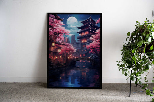 Cherry Blossom Pagoda Asian Style Poster | Wall Art for Home & Office | High-Quality Print - High-Quality Visual Display