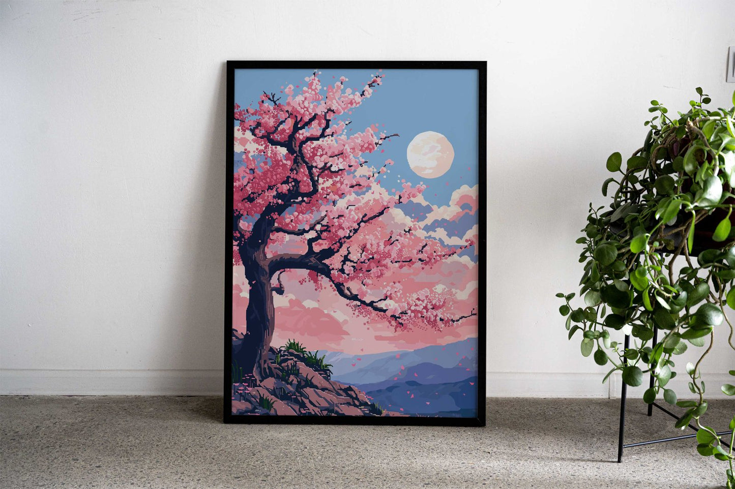 Cherry Blossom Pixel Art Asian Style Poster | Wall Art for Home & Office | High-Quality Print