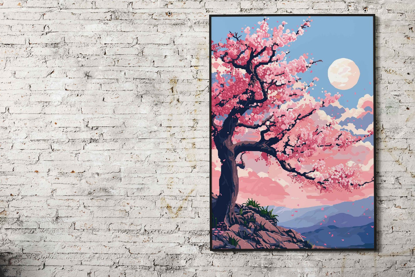 Cherry Blossom Pixel Art Asian Style Poster | Wall Art for Home & Office | High-Quality Print