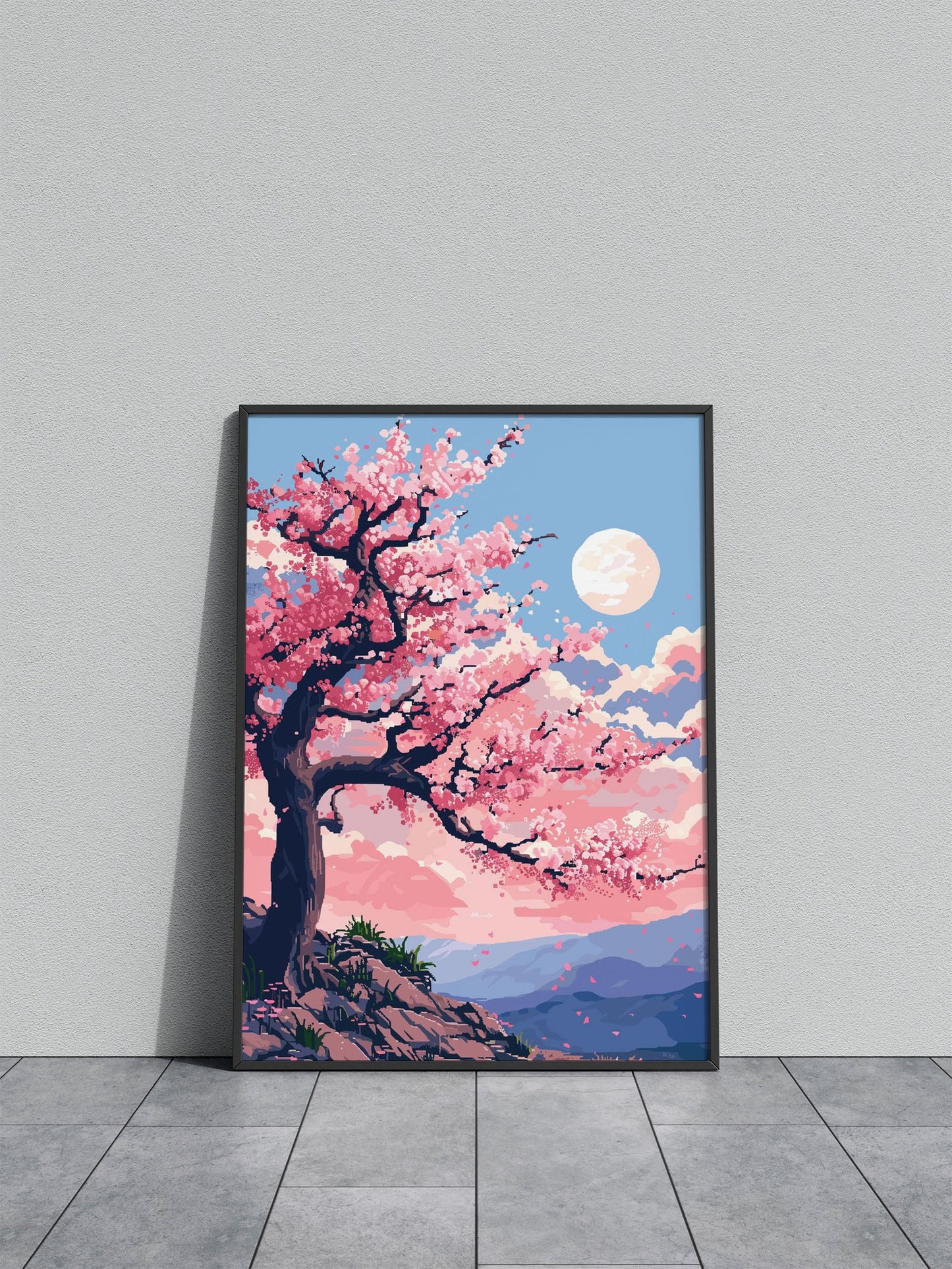 Cherry Blossom Pixel Art Asian Style Poster | Wall Art for Home & Office | High-Quality Print