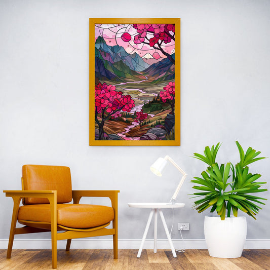 Cherry Blossom Stain Glass Asian Style Poster | Wall Art for Home & Office | High-Quality Print - High-Quality Visual Display