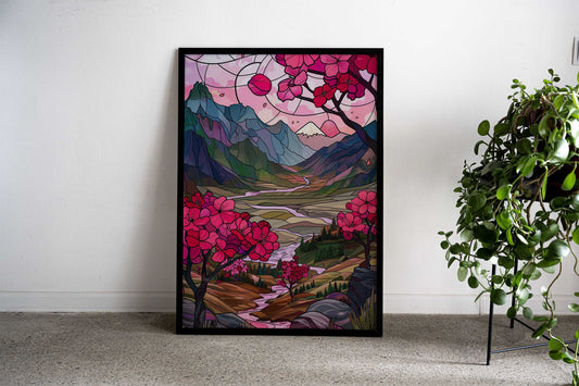 Cherry Blossom Stain Glass Asian Style Poster | Wall Art for Home & Office | High-Quality Print - High-Quality Visual Display
