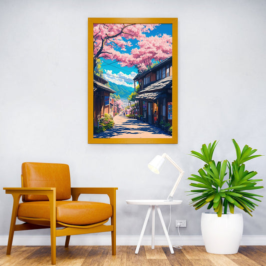 Cherry Blossom Street Asian Style Poster | Wall Art for Home & Office | High-Quality Print - High-Quality Visual Display