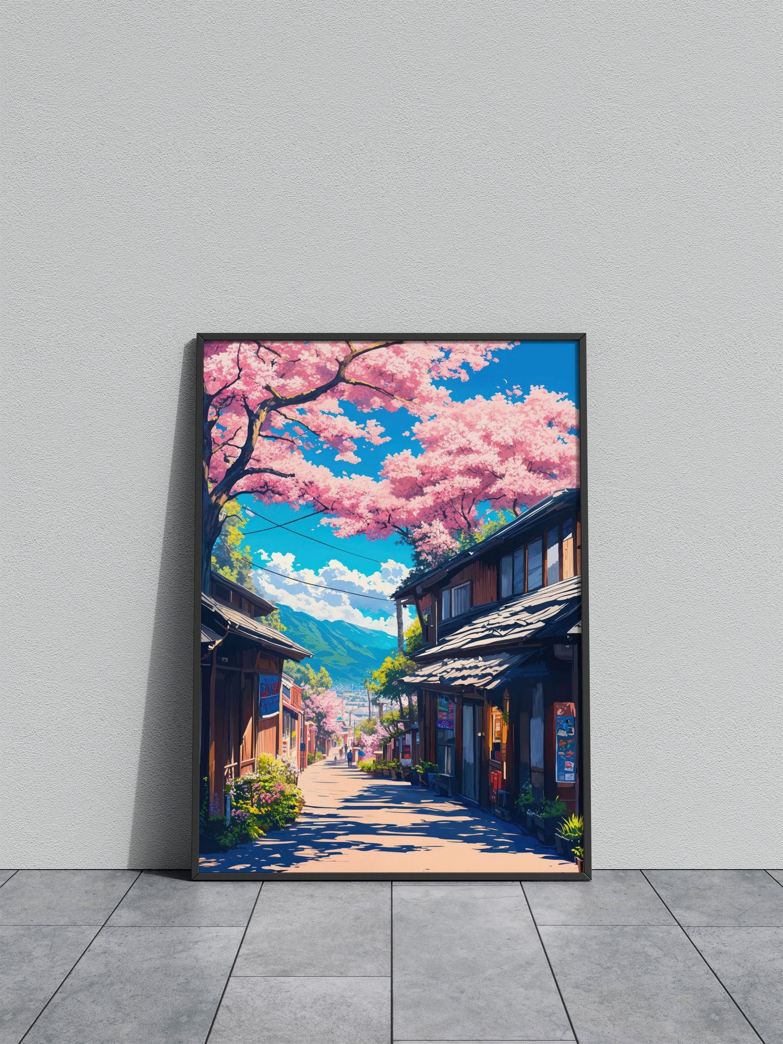 Cherry Blossom Street Asian Style Poster | Wall Art for Home & Office | High-Quality Print - High-Quality Visual Display