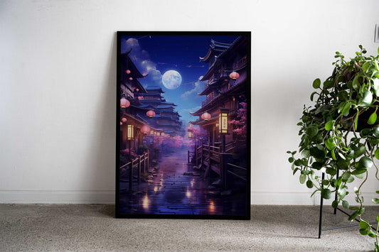 Cherry Blossom Temple Asian Style Poster | Wall Art for Home & Office | High-Quality Print - High-Quality Visual Display