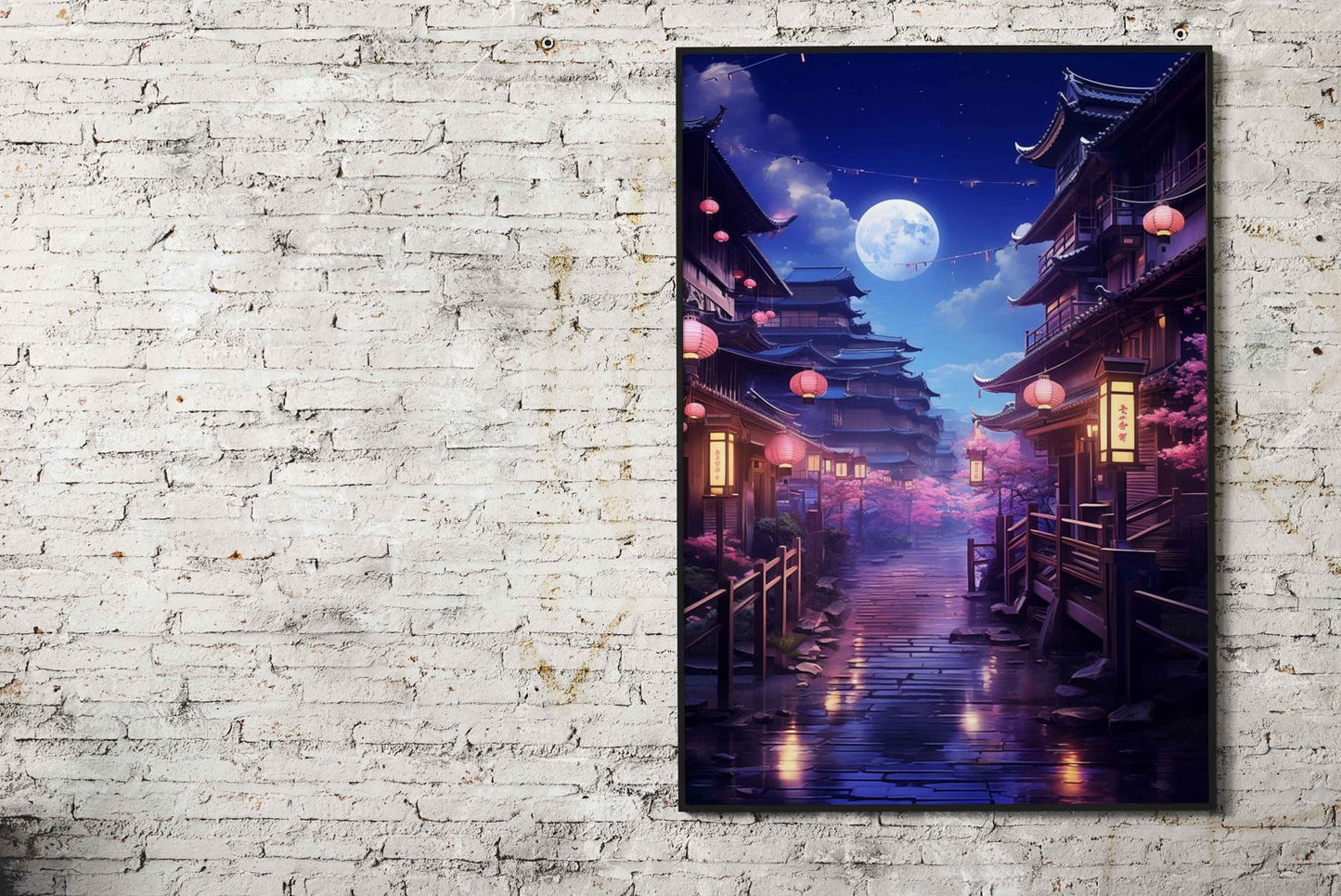 Cherry Blossom Temple Asian Style Poster | Wall Art for Home & Office | High-Quality Print