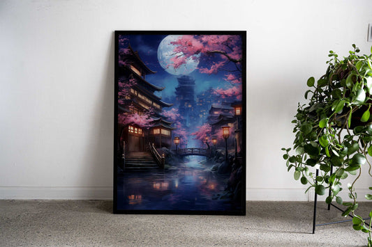 Cherry Blossom Village Asian Style Poster | Wall Art for Home & Office | High-Quality Print - High-Quality Visual Display
