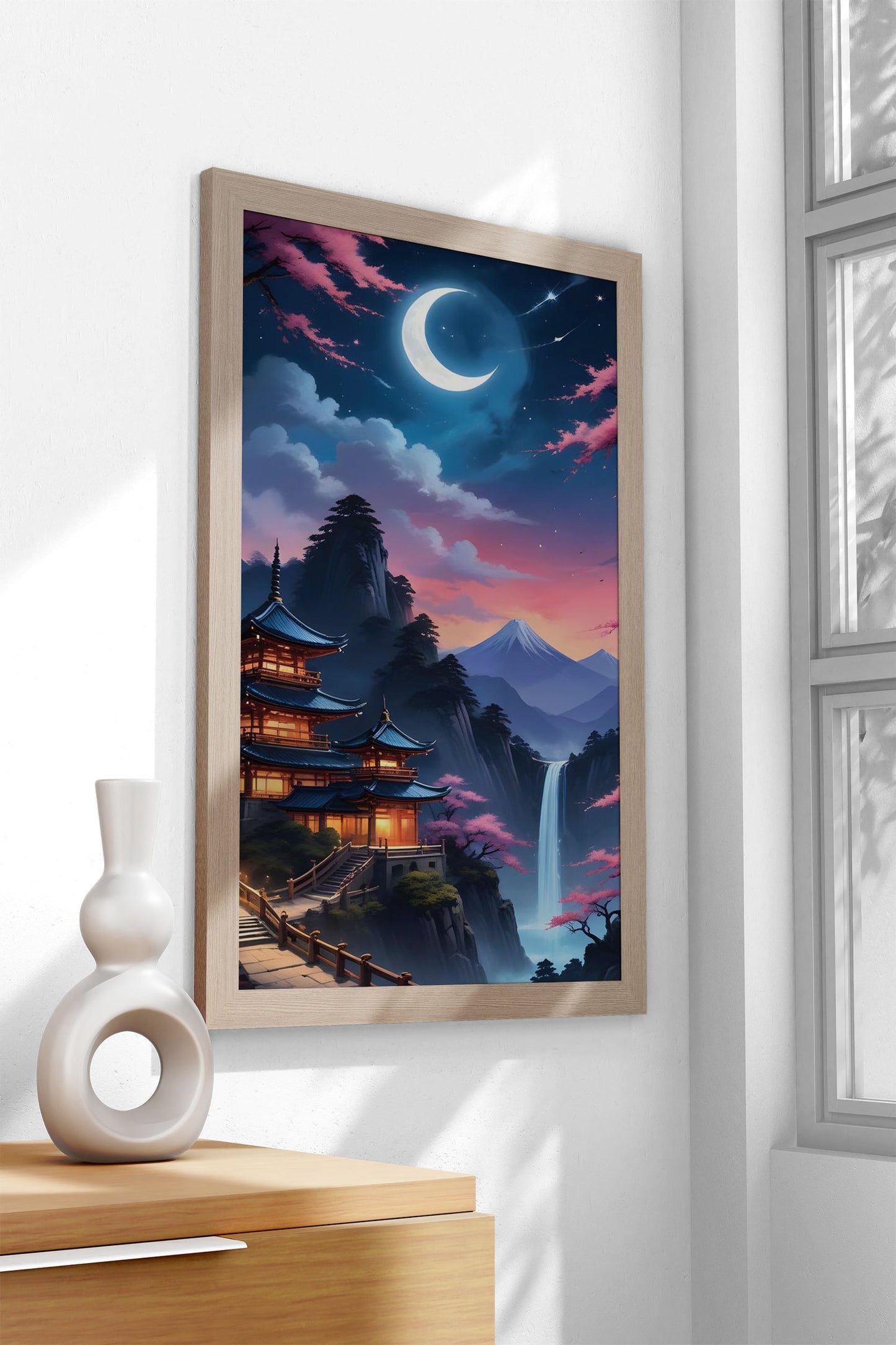 Cherry Blossom Waterfall Asian Style Poster | Wall Art for Home & Office | High-Quality Print