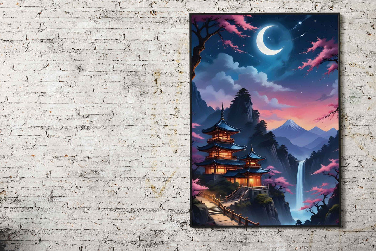 Cherry Blossom Waterfall Asian Style Poster | Wall Art for Home & Office | High-Quality Print