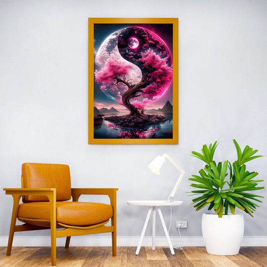 Cherry Blossom Yin Yang Asian Style Poster | Wall Art for Home & Office | High-Quality Print - High-Quality Visual Display