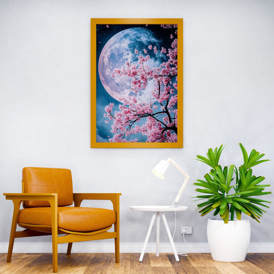 Cherry Blossoms Full Moon Asian Style Poster | Wall Art for Home & Office | High-Quality Print - High-Quality Visual Display