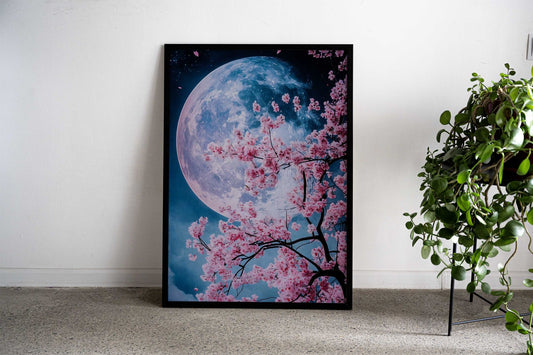 Cherry Blossoms Full Moon Asian Style Poster | Wall Art for Home & Office | High-Quality Print - High-Quality Visual Display