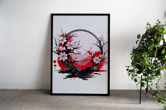 Cherry Blossoms Paint Asian Style Poster | Wall Art for Home & Office | High-Quality Print - High-Quality Visual Display