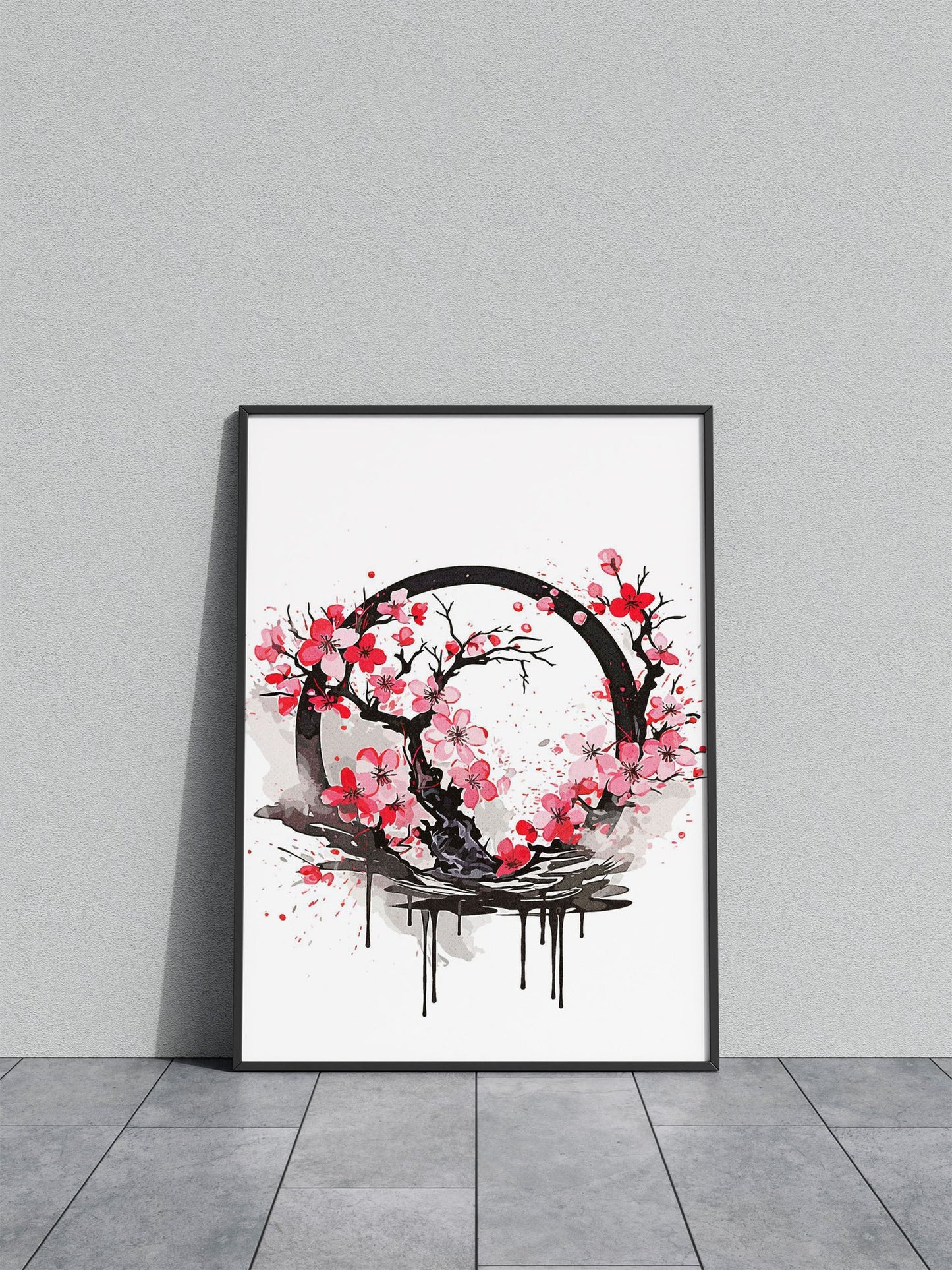 Cherry Blossoms Splatter Asian Style Poster | Wall Art for Home & Office | High-Quality Print - High-Quality Visual Display