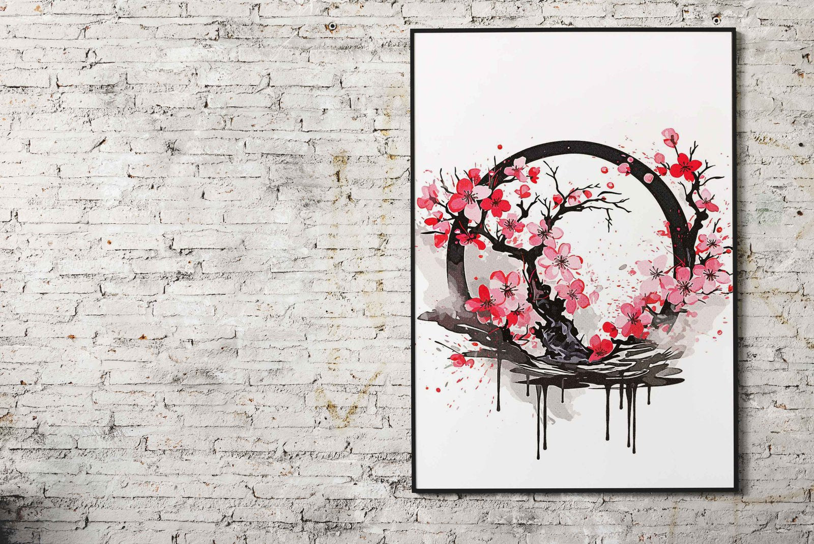 Cherry Blossoms Splatter Asian Style Poster | Wall Art for Home & Office | High-Quality Print - High-Quality Visual Display