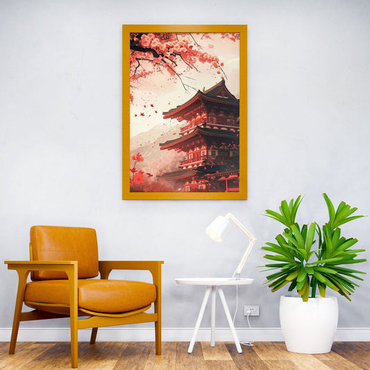 Cherry Japanese Temple Asian Style Poster | Wall Art for Home & Office | High-Quality Print - High-Quality Visual Display