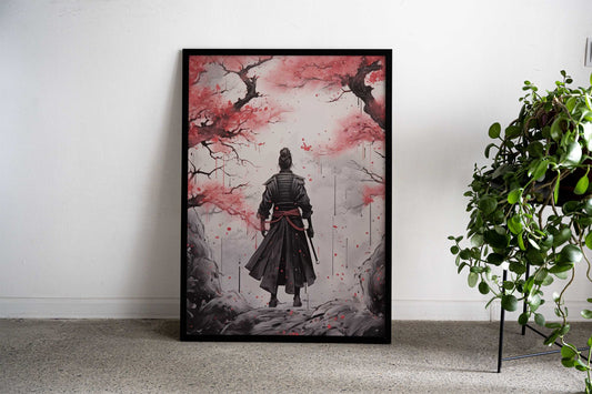Cherry Samurai Warrior Ink Asian Style Poster | Wall Art for Home & Office | High-Quality Print - High-Quality Visual Display