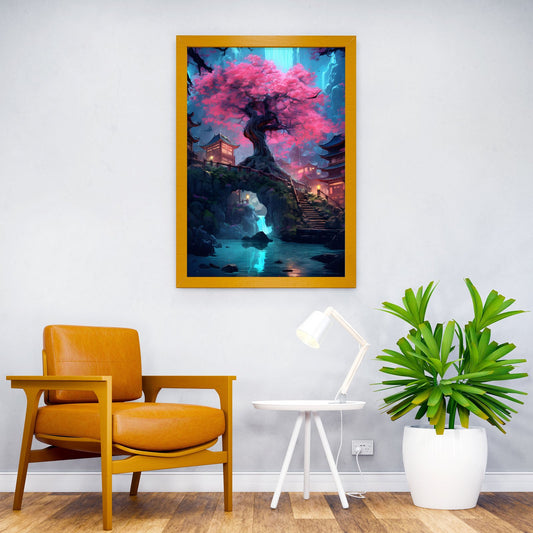 Cherry Tree Bridge Asian Style Poster | Wall Art for Home & Office | High-Quality Print - High-Quality Visual Display