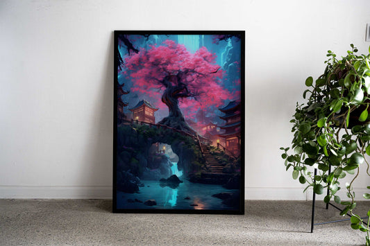 Cherry Tree Bridge Asian Style Poster | Wall Art for Home & Office | High-Quality Print - High-Quality Visual Display
