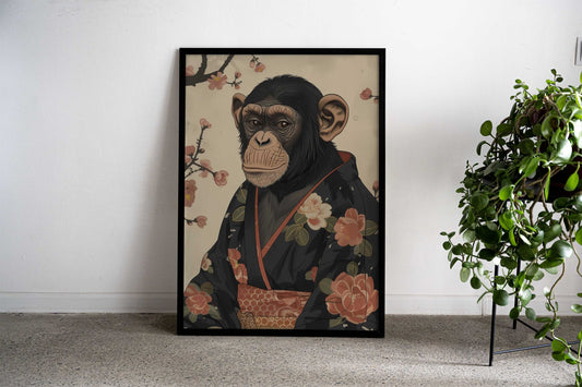 Chimpanzee In Kimono Asian Style Poster | Wall Art for Home & Office | High-Quality Print - High-Quality Visual Display