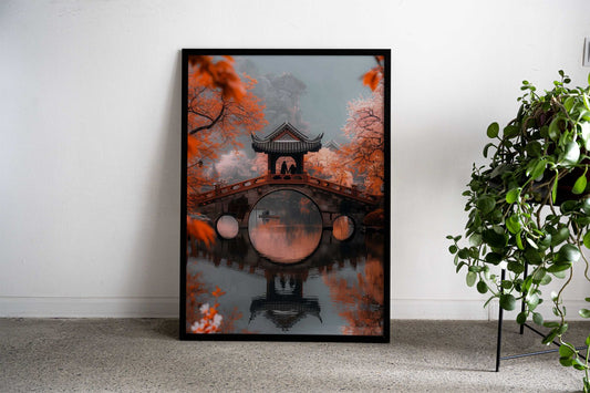 Chinese Bridge and Pagoda Asian Style Poster | Wall Art for Home & Office | High-Quality Print - High-Quality Visual Display