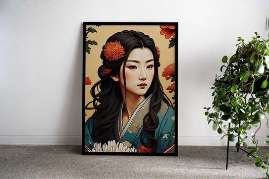 Chinese Floral Girl Asian Style Poster | Wall Art for Home & Office | High-Quality Print - High-Quality Visual Display