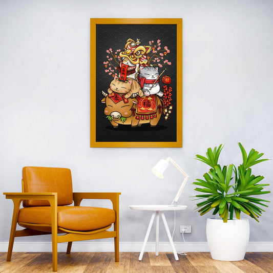 Chinese New Year Cats Asian Style Poster | Wall Art for Home & Office | High-Quality Print - High-Quality Visual Display